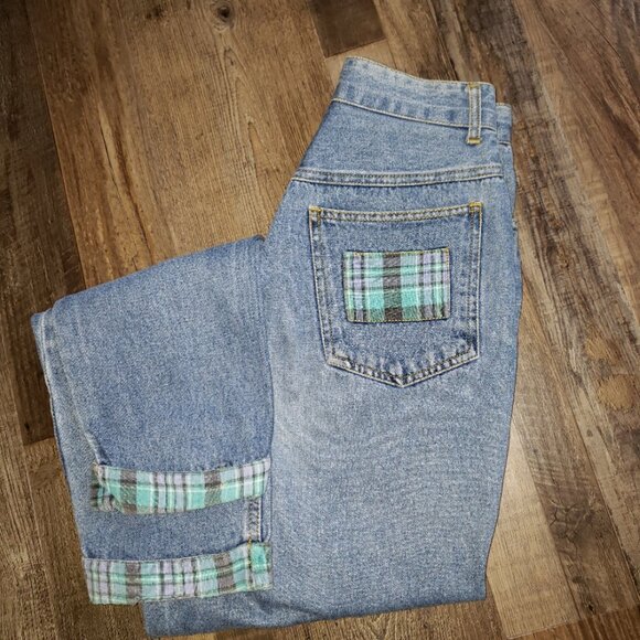 KYOTO  Kasuals vintage denim jeans  size 7  - plaid - preowned - Picture 1 of 8